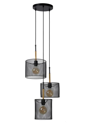 Светильник подвесной Baskett 45459/03/30 Lucide чёрный 3 лампы, основание чёрное в стиле винтаж  фото 2